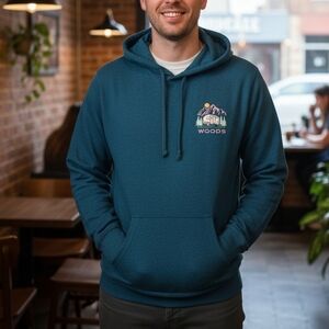 Woods Lawson Teal Hooded Pullover Sweatshirt Men’s Size S Cotton Blend Hoodie